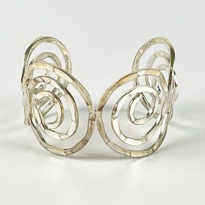 Hammered Coil Mexican Silver Tone Cuff Bracelet